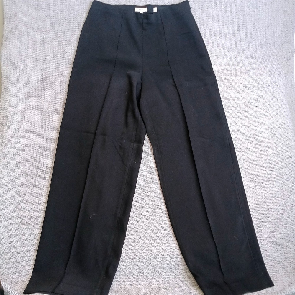 Vince Trousers Womens 12 Black Excellent Wide Leg Front Seam Side Zip High Rise